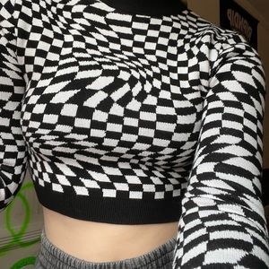 🏁✔️ TRIPPY CHECKERED CROPPED SWEATER